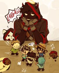 Rule 34 | 6+boys, animal, animal ears, badboyhalo, badboyhalo (cosplay), beanie, black hair, black hoodie, black skin, chibi, chinese commentary, clothed animal, colored skin, commentary request, cosplay, demon boy, demon horns, dog, dream (youtuber), eyewear on head, food, georgenotfound, halo, hat, highres, hood, hood up, hoodie, horns, kemonomimi mode, male focus, maltese, mask, minecraft youtube, mini person, miniboy, muffin, multiple boys, panda boy, panda ears, panda tail, peeco 0, quackity, rat (badboyhalo), real life, sapnap, short hair, skeppy, smiley face, sombrero, traditional halo, white dog