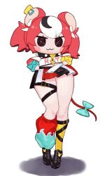 Rule 34 | 1girl, :3, anatomical nonsense, animal ears, black eyes, black hair, blush stickers, bow, chibi, commentary, contrapposto, dirty manaty, english commentary, full body, hakos baelz, hakos baelz (1st costume), hands on own hips, highres, hololive, hololive english, looking at viewer, looking back, mouse ears, mouse girl, mouse tail, multicolored hair, navel, red hair, simple background, skindentation, smol baelz, solo, squiggle eyes, straight-on, streaked hair, tail, tail bow, tail ornament, thigh strap, thighs, twintails, virtual youtuber, white background, white hair