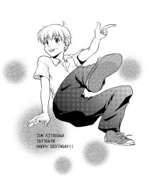 Rule 34 | 1boy, character name, greyscale, happy birthday, kanon, kitagawa jun, male focus, misaki juri, monochrome, solo, tongue, tongue out
