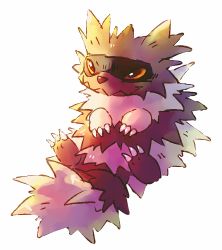 claws closed_mouth commentary creature english_commentary full_body gen_3_pokemon highres hushcoil lying nintendo no_humans on_back pokemon pokemon_(creature) simple_background solo white_background yellow_eyes zigzagoon