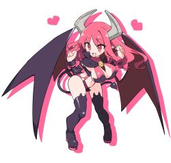 1girl 4410_(kanimiso) boots breasts capelet copyright_request demon_girl demon_tail demon_wings detached_sleeves disgaea grey_horns heart high_heel_boots high_heels highres horns large_breasts oversized_wings long_hair pink_eyes pink_hair succubus_(disgaea) tail thigh_boots white_background wings