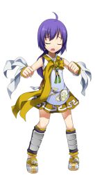 1girl ahoge bow bowtie clenched_hands closed_eyes fingerless_gloves flat_chest full_body gloves grey_shirt large_variant_set long_hair official_art open_mouth purple_hair ragnarok:_guild_masters ragnarok_online raised_eyebrows shin_guards shiratama_dango shirt shoes simple_background skirt sleeveless sleeveless_shirt socks solo taekwon_(ragnarok_online) tassel transparent_background variant_set yellow_bow yellow_bowtie yellow_gloves yellow_shoes yellow_skirt yellow_socks