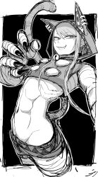 1girl abs fang groin sharp_teeth source_request tagme teeth zepitaph