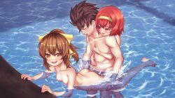 Rule 34 | 1boy, 2girls, blush, bow, bowtie, breasts, brown footwear, brown hair, completely nude, delthea (fire emblem), fire emblem, fire emblem: mystery of the emblem, fire emblem echoes: shadows of valentia, fire emblem heroes, hetero, highres, hug, in water, kiran (fire emblem), male kiran (fire emblem), maria (fire emblem), matching hair/eyes, multiple girls, nintendo, nipples, nude, ponytail, pool, red eyes, red hair, sex, sex from behind, short hair, small breasts, tiara, yellow bow, yellow bowtie, zn4949