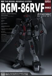assault_visor beam_rifle blue_visor box_art character_name commentary_request earth_federation_space_forces energy_gun fake_box_art fusion gm_night_seeker gm_night_seeker_space_type gundam gundam_msv gunpla highres jegan jegan_ecoas_type logo machinery mecha mecha_focus missile_pod mixed-language_text mobile_suit model_kit no_humans original radio_antenna realistic redesign robot science_fiction shadow shield title vanjo vernier_thrusters weapon
