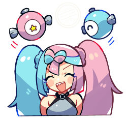 anidler91 bow-shaped_hair highres iono_(pokemon) multicolored_hair open_mouth pokemon pokemon_sv sharp_teeth simple_background teeth twintails two-tone_hair white_background x