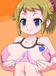 10s 1girl animated animated_gif blush bouncing_breasts breasts censored curvy gundam gundam_build_fighters gundam_build_fighters_try hoshino_fumina huge_breasts incoming_kiss makemaru nipples undressing