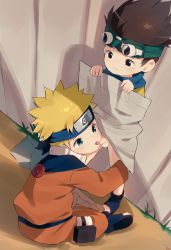 2boys absurdres badana blonde_hair blue_eyes blue_footwear bottomless brown_eyes brown_hair brushking_lewds clothed_male_nude_male colored_skin embarrassed flaccid floor foreskin goggles goggles_on_head highres kodomo_doushi male_focus multiple_boys naruto_(classic) naruto_(series) nemui_(nemuriyagi) nude oral orange_panties orange_pants orange_shirt panties pants penis public_indecency sandals sarutobi_konohamaru scarf shirt shota signed sitting small_penis standing testicles tongue tongue_out uncensored underwear uzumaki_naruto white_skin yaoi yellow_shirt