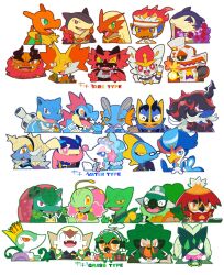 :3 absurdres animal_focus antennae beak blastoise blaziken charizard chesnaught claws clothed_pokemon creatures_(company) decidueye delphox emboar empoleon english_text everyone facial_hair feraligatr game_freak gen_1_pokemon gen_2_pokemon gen_3_pokemon gen_4_pokemon gen_5_pokemon gen_6_pokemon gen_7_pokemon gen_8_pokemon glasses greninja headband highres hisuian_decidueye hisuian_samurott hisuian_typhlosion horns incineroar infernape inteleon kiki_(431642) meganium meowscarada mustache nintendo open_mouth pokemon pokemon_(creature) primarina quaquaval rillaboom samurott sceptile serperior sharp_teeth single_horn skeledirge smile starter_pokemon_trio swampert teeth torterra typhlosion venusaur