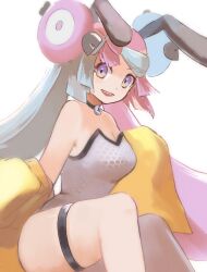 Rule 34 | hexagon print, highres, iono (pokemon), leotard, nintendo, off shoulder, playboy bunny, pokemon, pokemon sv, rabbit ears, ringosan2329, sharp teeth, strapless, strapless leotard, teeth, x