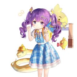 1girl baby_animal bird bow bowtie chick gio_(maroon0924) long_hair medusa_(uchihime) piyokichi_(uchihime) purple_eyes purple_hair school_uniform snake uchi_no_hime-sama_ga_ichiban_kawaii
