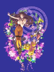 black_eyes black_hair blue_eyes bodysuit brown_hair commentary_request eiko_carol final_fantasy final_fantasy_ix garnet_til_alexandros_xvii gloves groin holixholi latex leggings long_hair looking_at_viewer multiple_girls open_mouth orange_bodysuit short_hair skin_tight