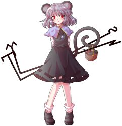 1girl alphes_(style) animal_ears arm_at_side basket black_dress blue_capelet blush capelet commentary_request dairi dowsing_rod dress full_body grey_hair holding holding_with_tail jewelry large_variant_set long_sleeves looking_at_viewer mouse_(animal) mouse_ears mouse_tail nazrin necklace open_mouth parody pendant prehensile_tail red_eyes short_hair solo style_parody tachi-e tail touhou transparent_background variant_set