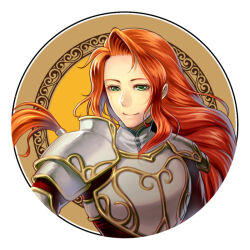 1girl armor breastplate closed_mouth commentary_request fire_emblem fire_emblem:_path_of_radiance green_eyes long_hair nintendo orange_hair pauldrons shoulder_armor shumizoku solo titania_(fire_emblem) very_long_hair