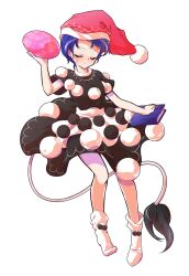 Rule 34 | 1girl, alphes (style), apron, bare arms, blue hair, blush, book, commentary request, dairi, doremy sweet, dream soul, dress, full body, hat, holding, large variant set, legs apart, long tail, nightcap, parody, pom pom (clothes), red hat, short hair, short sleeves, socks, solo, standing, style parody, tachi-e, tail, tapir tail, touhou, transparent background, variant set, waist apron, white apron, white socks