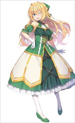 Rule 34 | 1girl, blonde hair, blush, dress, kono subarashii sekai ni shukufuku wo!, leonor (konosuba), long hair, official art, one eye closed, smile, white background