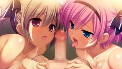 1boy 2girls :o bikini_tan black_bow black_hairband blue_eyes bow breast_press breasts brown_hair censored collarbone completely_nude erection eyebrows_hidden_by_hair fingernails frilled_bow frills fumio_(ura_fmo) furrowed_brow game_cg girl_on_top grisaia_(series) grisaia_no_rakuen hair_between_eyes hair_bow hairband half-closed_eyes hand_on_another&#039;s_stomach hetero imminent_fellatio irisu_makina kazami_yuuji komine_sachi leaning_forward light_blush long_eyelashes looking_at_penis lying medium_breasts mosaic_censoring multiple_girls multiple_hair_bows narrowed_eyes non-web_source nude official_art on_back open_mouth penis pink_hair portrait pov pov_crotch raised_inner_eyebrows red_eyes red_hair short_hair sidelocks small_breasts sparkling_eyes spread_legs swept_bangs tan tanline thick_eyelashes tongue tongue_out two_side_up variant_set white_trim