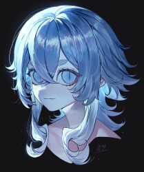 1girl black_background blue_eyes blue_hair closed_mouth commentary_request double-parted_bangs fang hair_between_eyes highres long_eyelashes looking_at_viewer original rei_(rui_0605) sidelocks slit_pupils solo thick_eyebrows upper_body