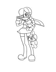 1girl alex_ahad_(style) animated animated_gif annie_(skullgirls) belt boots braid child deviantart eyeball eyepatch female_focus fighting_stance frown karoon_mcdowell lineart long_sleeves monochrome puffy_long_sleeves puffy_sleeves sagan_(skullgirls) sharp_teeth simple_background skirt skullgirls solo stuffed_animal stuffed_rabbit stuffed_toy sword teeth thigh_boots thighhighs twin_braids weapon white_background wrist_cuffs