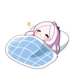 Rule 34 | 1girl, ^ ^, ahoge, blanket, blue archive, blush, chibi, closed eyes, commentary request, demon horns, grey hair, highres, hina (blue archive), horns, korean commentary, lying, on back, pillow, sleeping, smile, solo, under covers, uz (uzru0428)