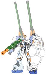 Rule 34 | absurdres, advance of zeta, bazooka (gundam), clenched hand, commentary, english commentary, full body, fusion, gundam, gundam 0083, gundam build divers, gundam build divers re:rise, gundam gp-02 physalis, gunpla, highres, holding, holding weapon, hololive, kehaar ii, mecha, mecha focus, mobile suit, model kit, no humans, orange eyes, pekodam, pinguinkotak, robot, science fiction, shield, simple background, solo, standing, thrusters, tr-6 woundwort, v-fin, virtual youtuber, weapon, white background