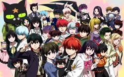 Rule 34 | 6+boys, 6+girls, :d, ageha (kyoukai no rinne), anematsuri annette hitomi, animal ears, annotation request, bijin (kyoukai no rinne), black dress, black hair, black jacket, black neckwear, black shirt, blazer, blonde hair, blouse, blue eyes, blue hair, blue jacket, blue shirt, bow, bowtie, braid, cat, cat ears, character name, character request, closed eyes, closed mouth, commentary request, crystal ball, demon wings, dress, dress shirt, everyone, facial tattoo, fang, formal clothes, glasses, grey hair, hair bow, halo, hand on own hip, haori, hatorion, highres, jacket, japanese clothes, juumonji tsubasa, kain (kyoukai no rinne), kuroboshi (kyoukai no rinne), kuroboshi iii (kyoukai no rinne), kuromitsu (kyoukai no rinne), kyoukai no rinne, long hair, long sleeves, looking at viewer, mamiya sakura, masato (kyoukai no rinne), matsugo (kyoukai no rinne), miniskirt, multiple boys, multiple girls, navel piercing, neck ribbon, one eye closed, open mouth, parted lips, piercing, pince-nez, pleated skirt, pointy ears, rabbit ears, red bow, red neckwear, ribbon, rinne&#039;s grandfather, rokudou otome, rokudou rinne, rokudou sabato, salute, scar, scar on face, school uniform, serafuku, shima renge, shirt, short hair, skirt, skirt suit, smile, standing, suit, suzu (kyoukai no rinne), tamako (rinne), tattoo, twin braids, two-finger salute, v, waving, white shirt, wings, yellow eyes, yellow neckwear