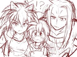blonde_hair blue_eyes child fox gloves humanization knuckles_the_echidna long_hair misuta710 multiple_tails sega shoes short_hair shorts shota sitting smile socks sonic_(series) sonic_the_hedgehog spiked_hair sweater tail tails_(sonic) traditional_media two_tails