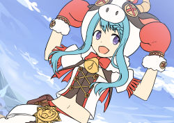 Rule 34 | 1girl, animal ears, blue hair, breasts, cow ears, cow girl, long hair, mahiru (princess connect!), open mouth, princess connect!, purple eyes, small breasts, umarutsufuri
