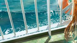 banishment commentary_request day lifebuoy no_humans ocean original outdoors railing rope scenery sunlight swim_ring water