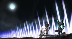 antimatter_weapon artist_request directed-energy_weapon energy_cannon energy_gun energy_weapon eva_00 eva_01 evangelion:_1.0_you_are_(not)_alone gun highres mecha moon neon_genesis_evangelion night no_humans particle-beam_weapon positron_sniper_rifle rebuild_of_evangelion rifle robot shield weapon