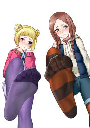 2girls absurdres blonde_hair blush brown_hair character_request feet flying_witch highres ishiwatari_nao multiple_girls oirin toes