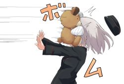 Rule 34 | 10s, 1girl, action, black jacket, boko (girls und panzer), female focus, from side, garrison cap, girls und panzer, hat, itsumi erika, jacket, kakizaki (chou neji), kuromorimine military uniform, long hair, long sleeves, military, military hat, military uniform, motion lines, silver hair, solo, standing, upper body