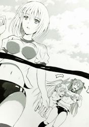 3girls angry blush breasts buruma grabbing_another&#039;s_breast groping gym_shorts gym_uniform hair_ornament hairclip highres holding hug humiliation kirisaki_chitoge legs long_hair multiple_girls navel neon_genesis_evangelion nervous nisekoi open_mouth race running serious short_hair shorts sky souryuu_asuka_langley surprised sweat thighs tomboy underwear