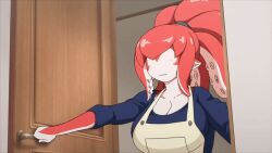 1girl 2025 20s ajin_ga_osuki_nan_desu_ne animated animated_gif apron bestiality breasts collarbone door furry furry_with_non-furry hetero high_ponytail interspecies large_breasts mature_female monster monster_girl no_eyes octopus octopus_girl ponytail puru_mother_(ajin_ga_osuki_nan_desu_ne) queen_bee squid_girl tagme tentacle_hair tentacles