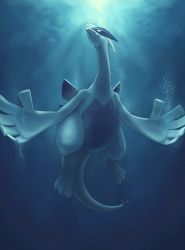 absurdres air_bubble black_eyes bright_pupils bubble buraki closed_mouth commentary_request creatures_(company) fang game_freak gen_2_pokemon highres legendary_pokemon looking_up lugia nintendo no_humans pokemon pokemon_(creature) skin_fang solo underwater white_pupils