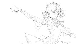 1girl ahoge android ballerina ballet ballet_dress bambinata:_vitrum_(swan_lake)_(pgr) bambinata_(pgr) braid braided_hair_rings breasts cdlo chinese_commentary commentary dancing detached_collar hair_rings joints keyhole looking_to_the_side mechanical_arms monochrome official_alternate_costume outstretched_arms punishing:_gray_raven robot_joints small_breasts solo upper_body