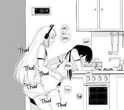1futa 1girl bent_over blush cabinet dishes faucet from_side futa_with_female futanari girls&#039;_frontline greyscale headgear huqu indoors ladle long_hair low_twintails m4_sopmod_ii_(girls&#039;_frontline) monochrome motion_blur multicolored_hair multiple_girls oven panties panty_pull ro635_(girls&#039;_frontline) sex sex_from_behind shirt short_sleeves sink smile standing standing_sex streaked_hair timestamp twintails underwear