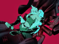2girls arms_around_neck belt between_legs black_boots black_gloves blonde_hair blush boots breasts clothes_pull cloud_strife dildo final_fantasy final_fantasy_vii genderswap genderswap_(mtf) girl_on_top gloves green_eyes grey_hair highres hug kiss kurdupl long_hair motor_vehicle motorcycle multiple_girls on_motorcycle pants scratches sephiroth sex sex_toy shirt_pull short_hair sideboob sleeveless sleeveless_turtleneck slit_pupils spiked_hair strap-on thigh_boots topless_female turtleneck vaginal yuri