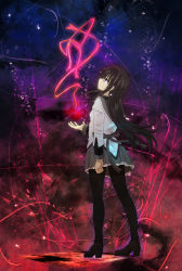 Rule 34 | 1girl, akemi homura, akemi homura (magical girl), black hair, black pantyhose, female focus, floating hair, full body, grey eyes, grey ribbon, grey sailor collar, grey shirt, grey skirt, long hair, long sleeves, looking up, mahou shoujo madoka magica, mahou shoujo madoka magica (anime), miniskirt, pantyhose, pleated skirt, red ribbon, ribbon, sailor collar, shirt, shitou (4h), skirt, solo, standing, very long hair