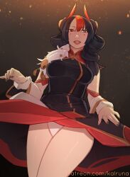 1girl absurdres black_hair gwen_(league_of_legends) highres horns kalruna league_of_legends mythmaker_gwen panties pantyshot solo underwear