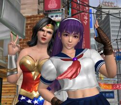 3d asamiya_athena dc_comics diana_prince hair_ornament highres idol psycho_soldier purple_eyes purple_hair snk star_(symbol) star_hair_ornament the_king_of_fighters wonder_woman wonder_woman_(series) xnalara_(medium)