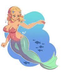 armasdraws bad_tag blonde_hair breasts curvy female green_tail jpeg merfolk mermaid mermay monster_girl nintendo ocean princess_zelda sharks starfish starfish_(accessory) tail the_legend_of_zelda the_legend_of_zelda:_breath_of_the_wild the_legend_of_zelda:_tears_of_the_kingdom underwater water watermark zelda_(breath_of_the_wild) zelda_(tears_of_the_kingdom)