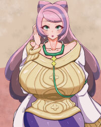 1girl breasts coat game_freak green_eyes large_breasts long_hair miriam_(pokemon) multicolored_hair nintendo pink_hair pokemon pokemon_sv sweater two-tone_hair u_na_765 white_coat