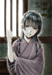 1girl black_hair blue_eyes dated hand_up indoors kusuriya_no_hitorigoto long_hair looking_at_viewer maomao_(kusuriya_no_hitorigoto) solo standing upper_body yoakedori914moz
