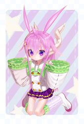 1girl absurdres axiacid closed_mouth collared_shirt commentary_request expressionless full_body hair_between_eyes hair_ears hair_flaps hair_horns hair_ornament hands_up highres huge_ears kneeling long_hair long_pointy_ears long_sidelocks long_sleeves loose_socks multicolored_shoes original pink_hair pink_shoes pleated_skirt pointy_ears purple_eyes purple_skirt purple_socks revision ribbon-trimmed_socks ribbon_trim shirt shoes sidelocks skirt sleeves_past_wrists socks solo star_(symbol) star_hair_ornament star_in_eye suzuka_sutera_(axiacid) symbol_in_eye two-tone_shoes very_long_hair white_shirt white_shoes wide_sleeves