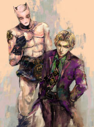 Rule 34 | 1boy, animal ears, blonde hair, cat boy, cat ears, diamond is not crash, formal clothes, gloves, hand on own hip, jojo no kimyou na bouken, killer queen, kira yoshikage, male focus, multiple boys, necktie, oden100, slit pupils, stand (jojo), suit