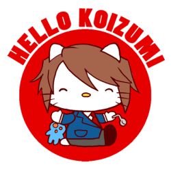 1boy bad_id bad_pixiv_id celestial_(haruhi) crossover hello_kitty koizumi_itsuki lowres male_focus parody sanrio solo spoon suzumiya_haruhi_no_yuuutsu utako