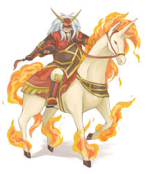 Rule 34 | armor, bridle, fake horns, fan, gen 1 pokemon, horned headwear, horned mask, horns, japanese clothes, mask, nintendo, pokemon, pokemon conquest, rapidash, saddle, sengoku musou, smile, takeda shingen, tessen, war fan, white background
