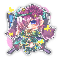 1girl animal_ears butterfly_wings facial_mark fairy fairy_wings fire_emblem fire_emblem_heroes flower hair_flower hair_ornament hair_over_one_eye hair_vines insect_wings kinako_tadano looking_at_viewer nintendo official_alternate_costume plant purple_hair rabbit_ears solo triandra_(fire_emblem) triandra_(spring)_(fire_emblem) vines wings