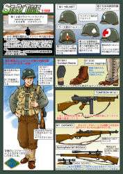 1boy auto-ordnance_corporation bolt-action_rifle bolt_action english_text gun helmet japanese_text m1903_springfield m1_garand military military_uniform muta_koji rifle saving_private_ryan scope springfield_armory story_time_(muta_koji) submachine_gun thompson_submachine_gun translation_request war weapon weapon_focus weapon_name weapon_profile world_war_ii